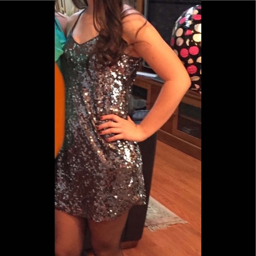 Express Sequin Silver/Gray Spaghetti Strap Racerb… - image 7